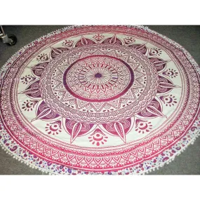 100% Cotton Round Tapestry with Pom Poms