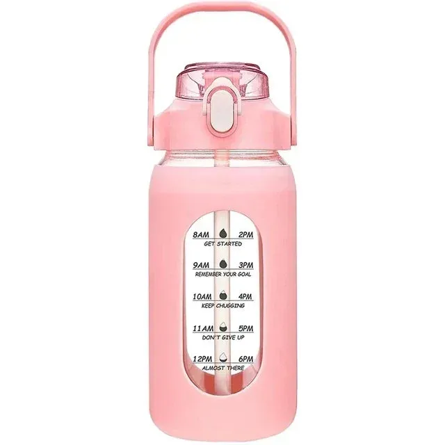 1000ML Glass Water Bottle with Straw