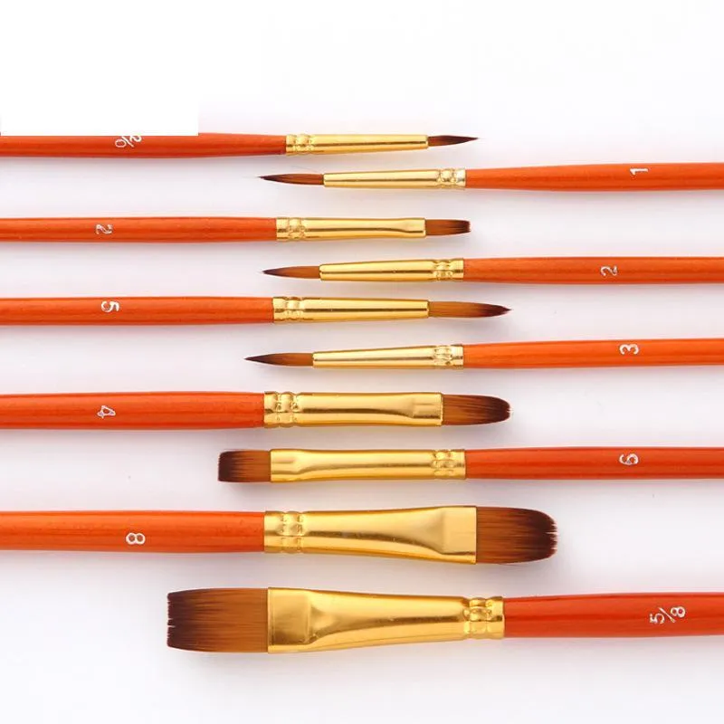 10pcs  Nylon Hair Brush Watercolor   Mahogany Stick Paint Brush