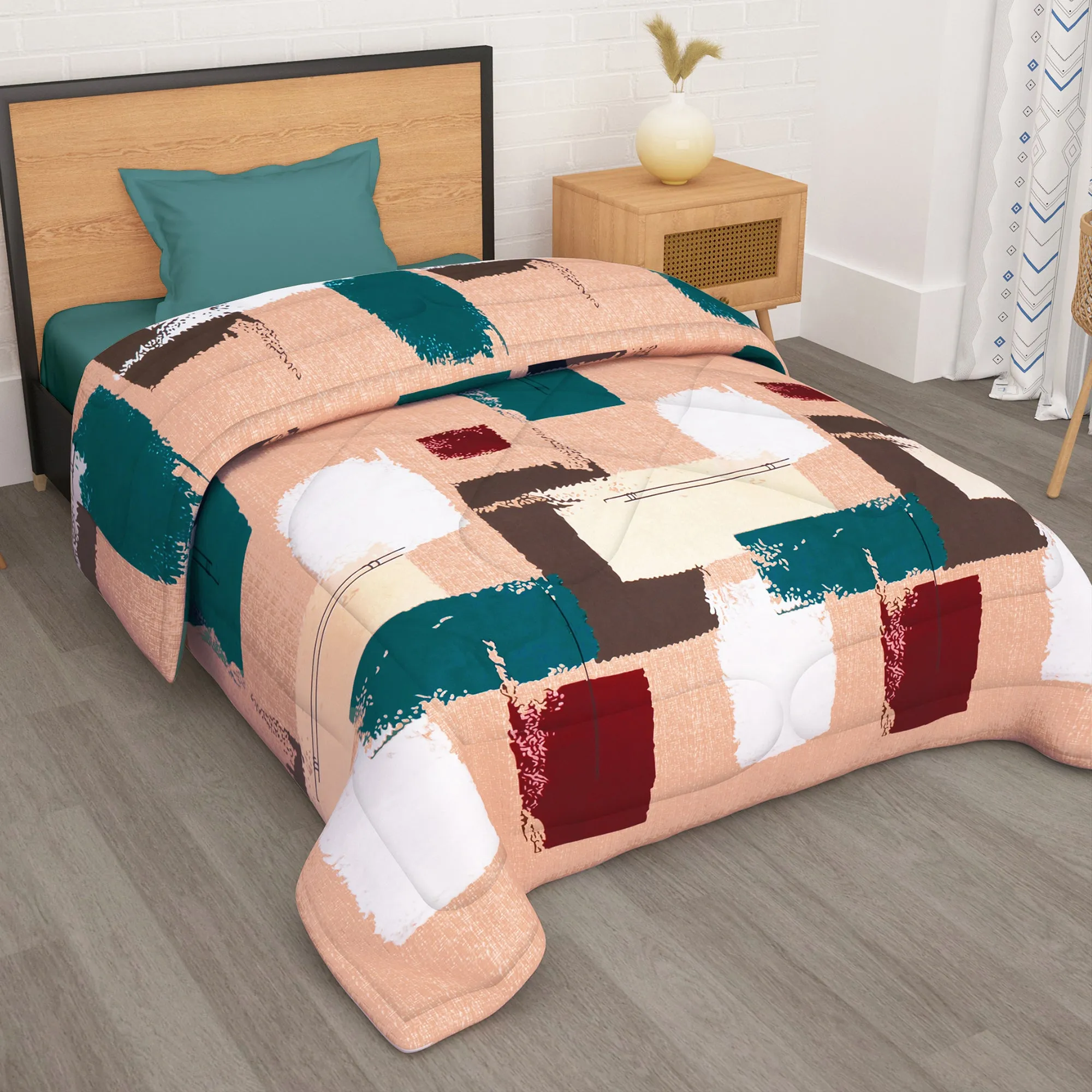 180 GSM Peach Abstract Microfiber Fusion Reversible Double / Single Comforter