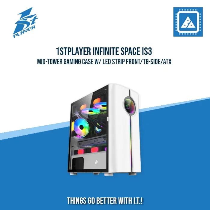 1STPLAYER INFINITE SPACE IS3 MID-TOWER GAMING CASE W/ LED STRIP FRONT/TG-SIDE/ATX