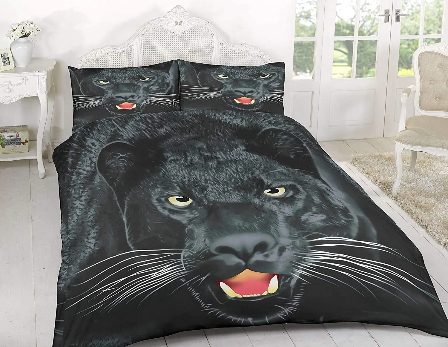 3D Effect Duvet Cover Quilt Bedding Set With Pillowcases Black and White Tiger SINGLE / DOUBLE / KING