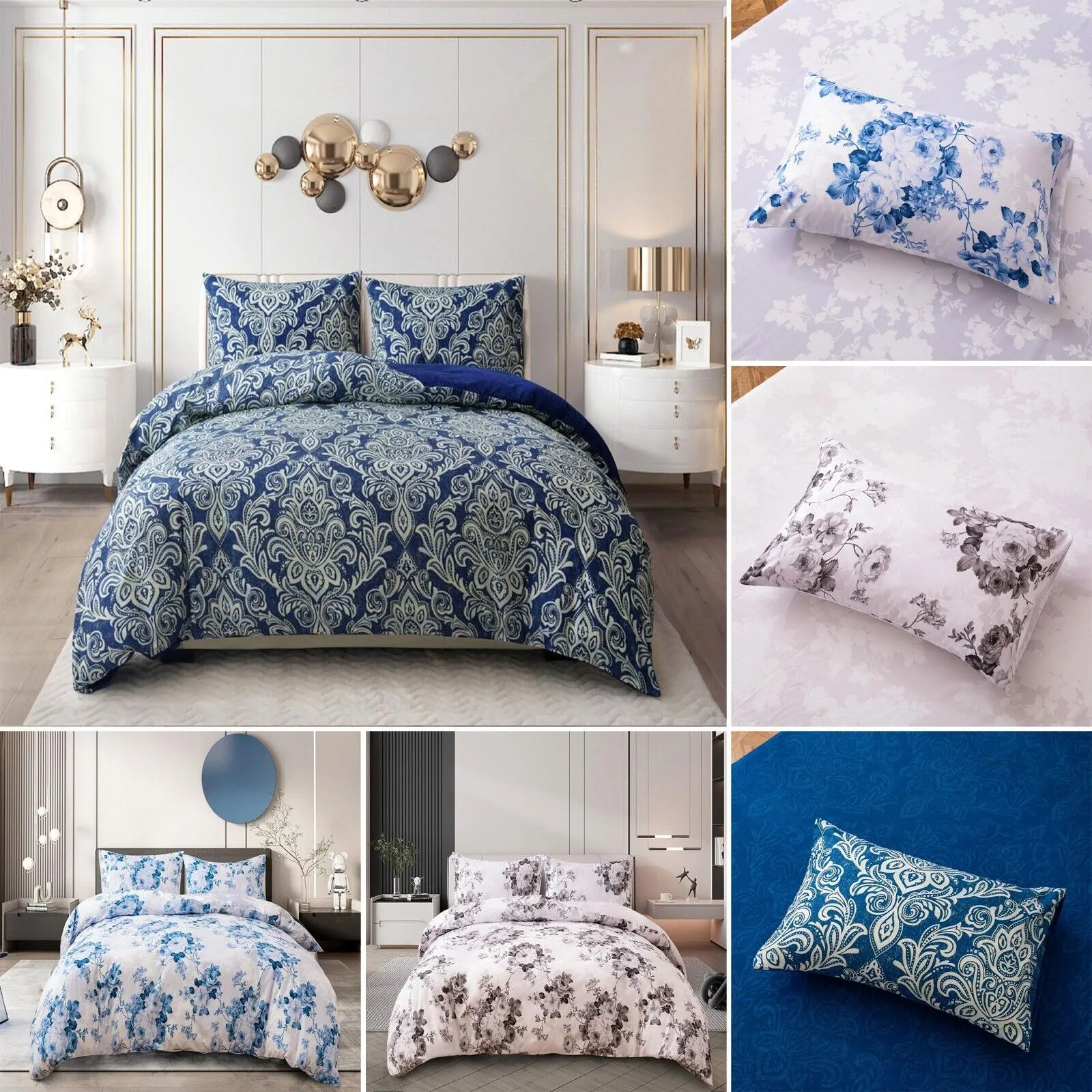 4Piece Complete Cotton Rich Bedding Set Duvet Cover Fitted Sheet With Pillow Cases