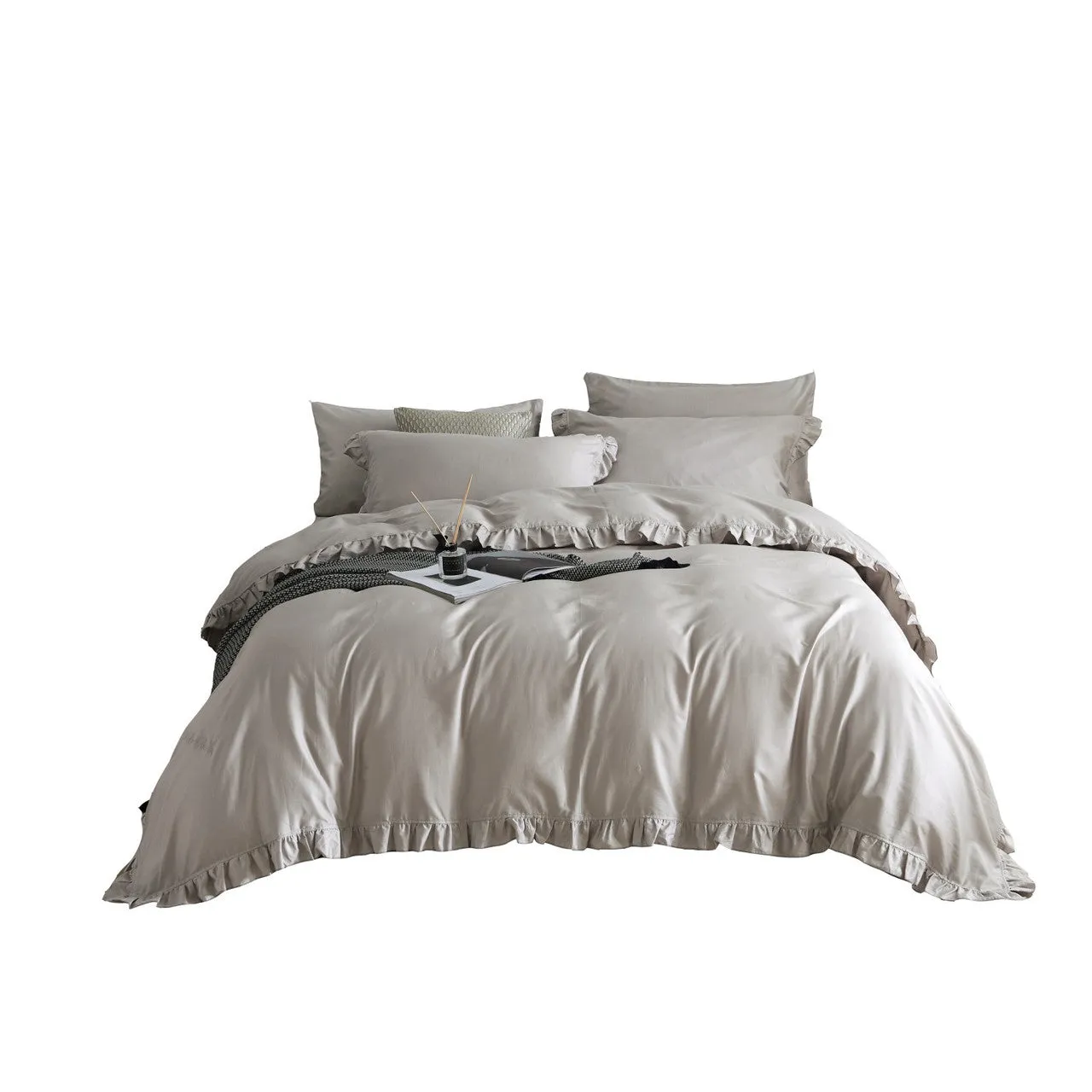 6 Pieces Luxury Ruffle Edge King Size Duvet Cover Set