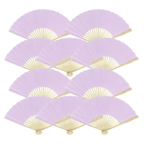 9" Lavender Silk Hand Fans for Weddings (10 Pack)