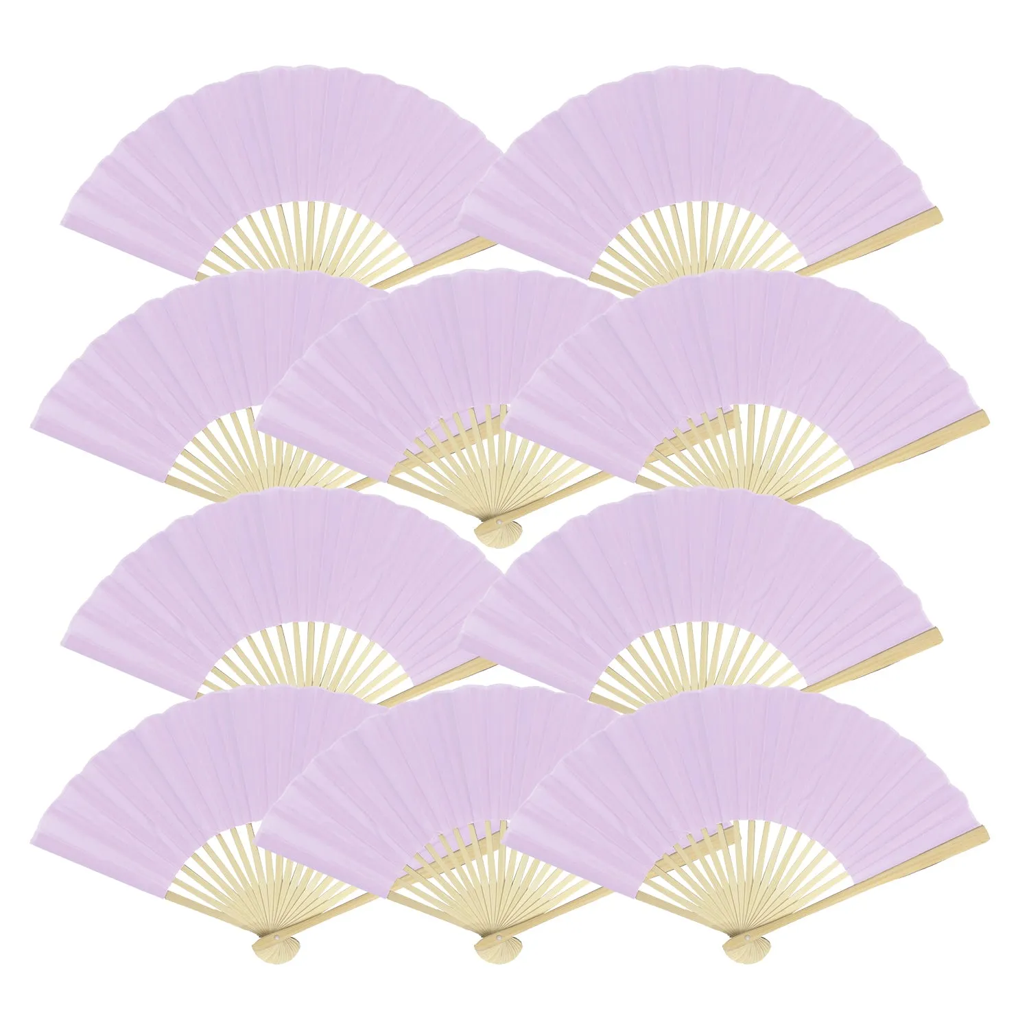 9" Lavender Silk Hand Fans for Weddings (10 Pack)