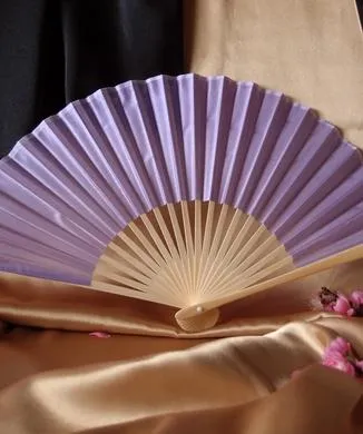 9" Lavender Silk Hand Fans for Weddings (10 Pack)