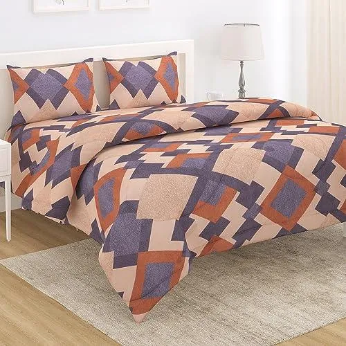 AC Comforter and Bedding Set for Double Bed, Beige Geometric Rhombus