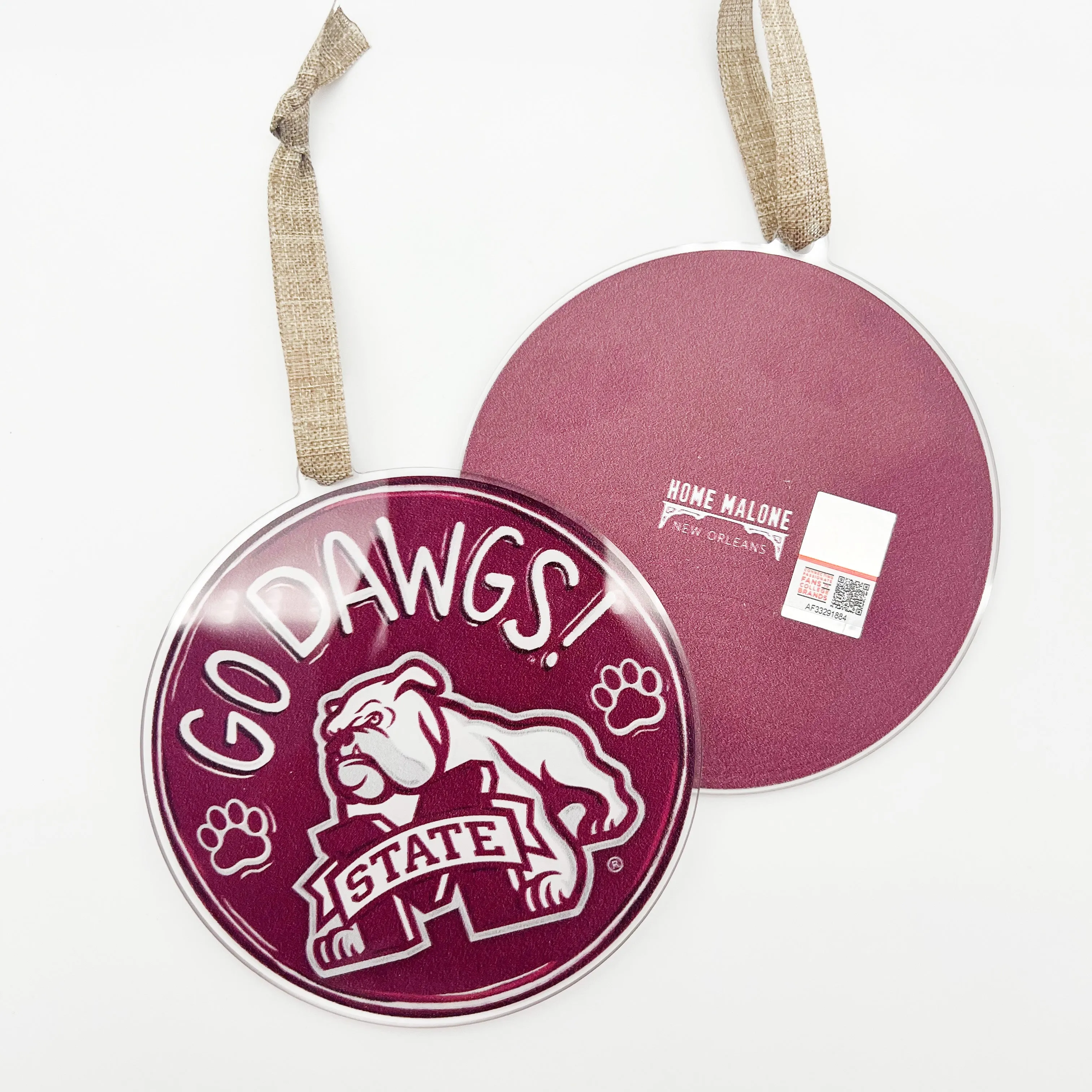 Acrylic Mississippi State Go Dawgs Ornament *ONLINE EXCLUSIVE*