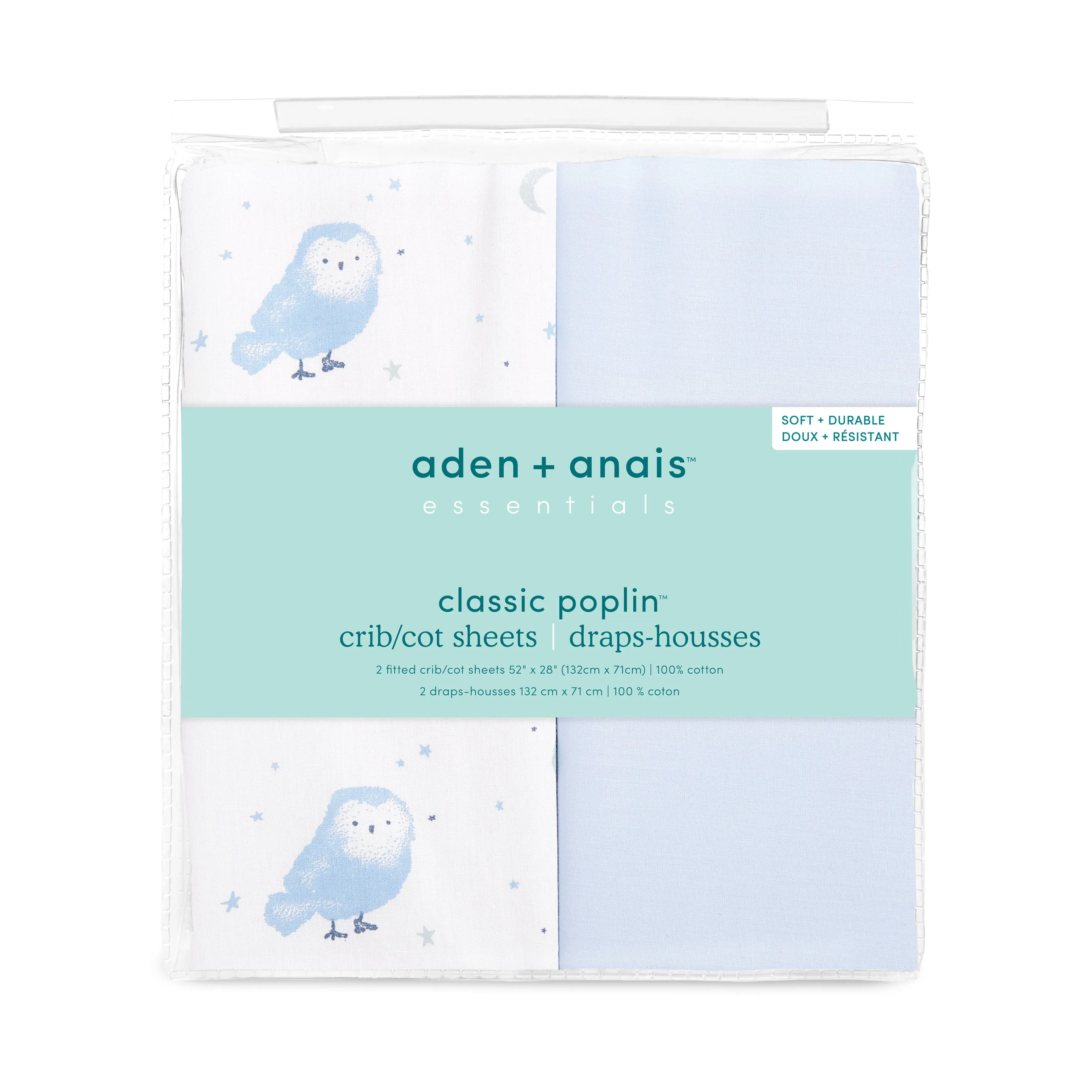 aden   anais Cotton Poplin Crib Sheets 2 pack Time to Dream Blue