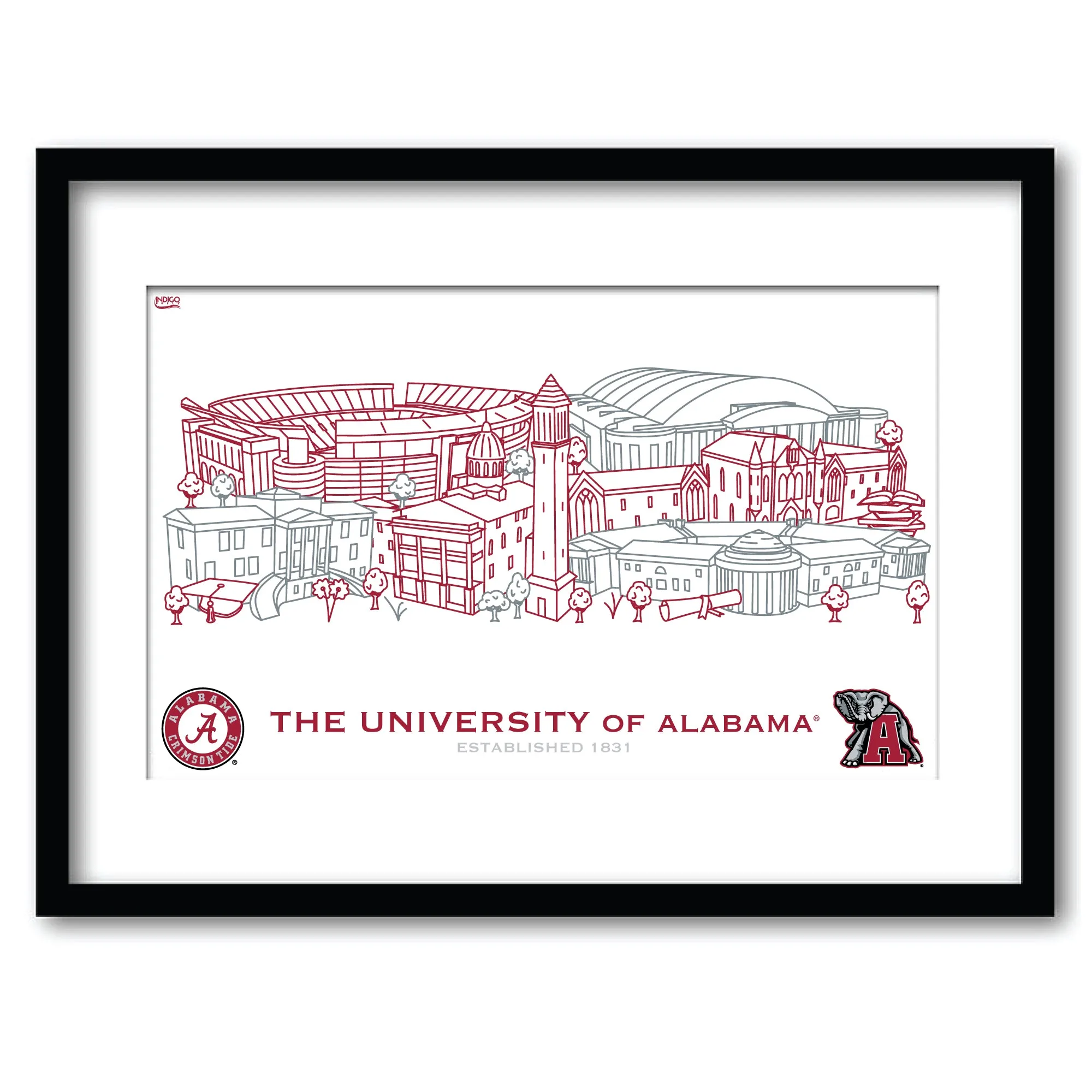 Alabama Crimson Tide Framed Campus Wall Art 11" x 14"