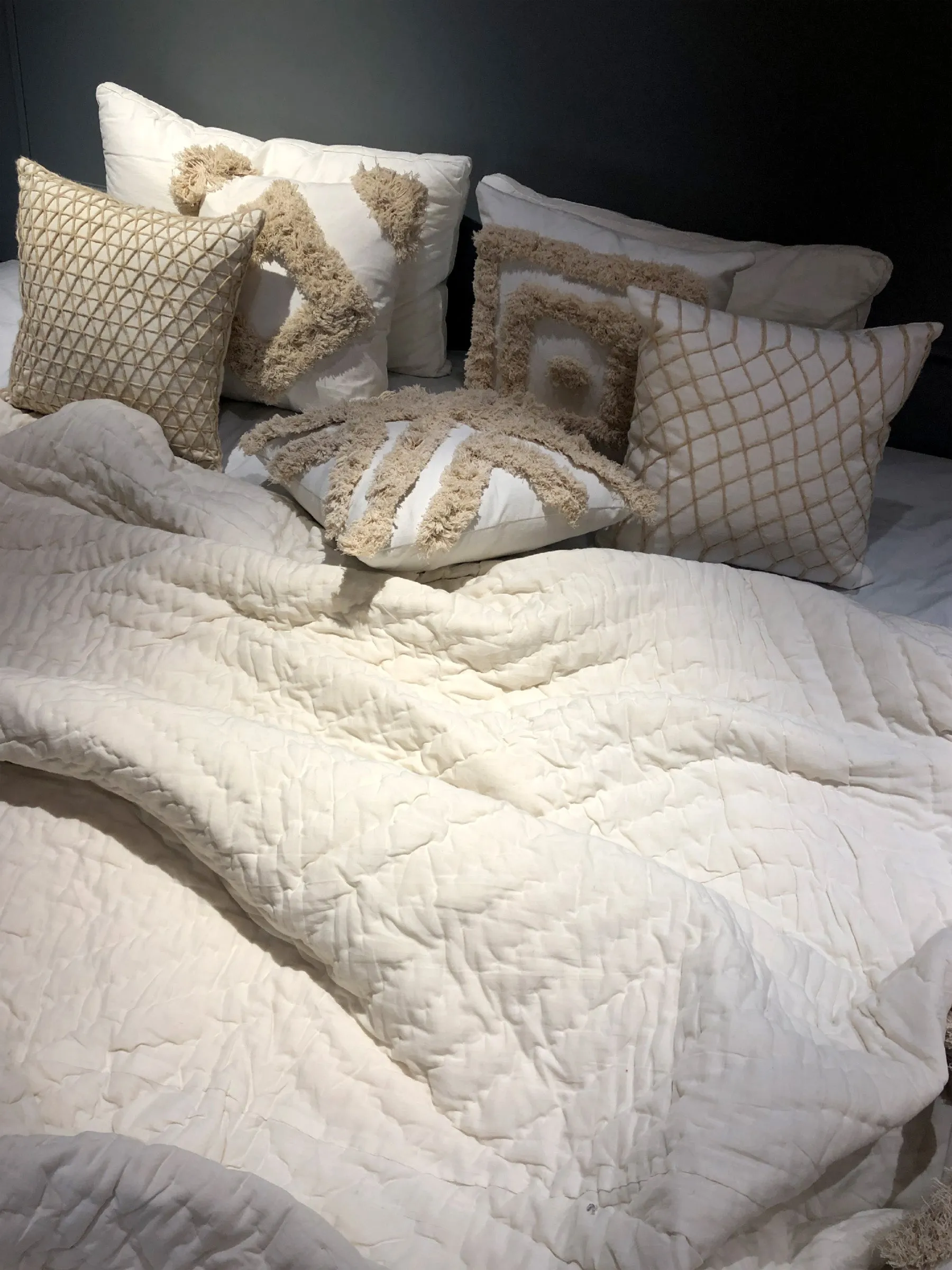 All White - Rich Ivory LUXURY Bedding 9 PC Set