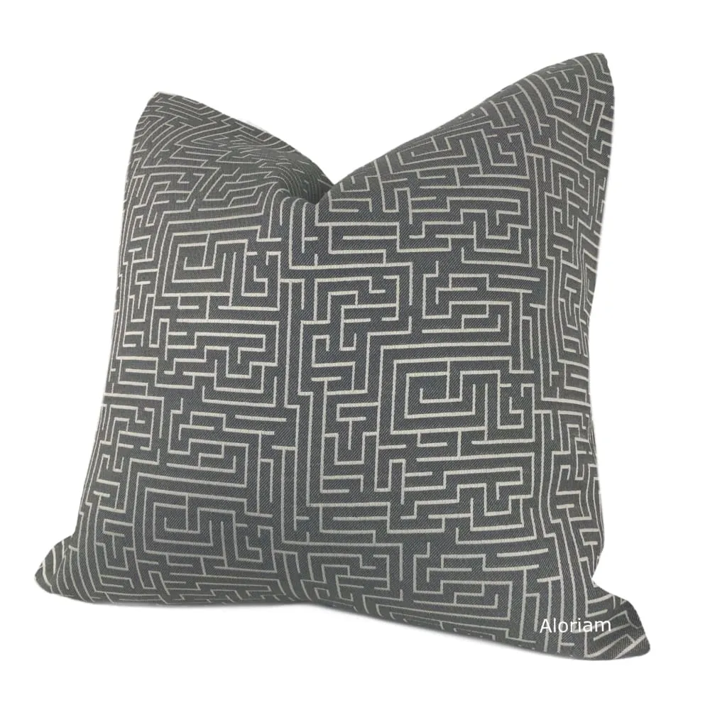 Ariadne Gray Labyrinth Maze Pillow Cover