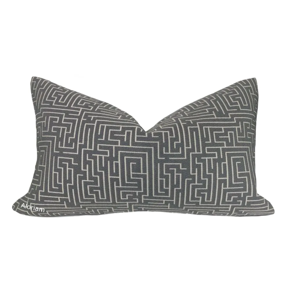 Ariadne Gray Labyrinth Maze Pillow Cover