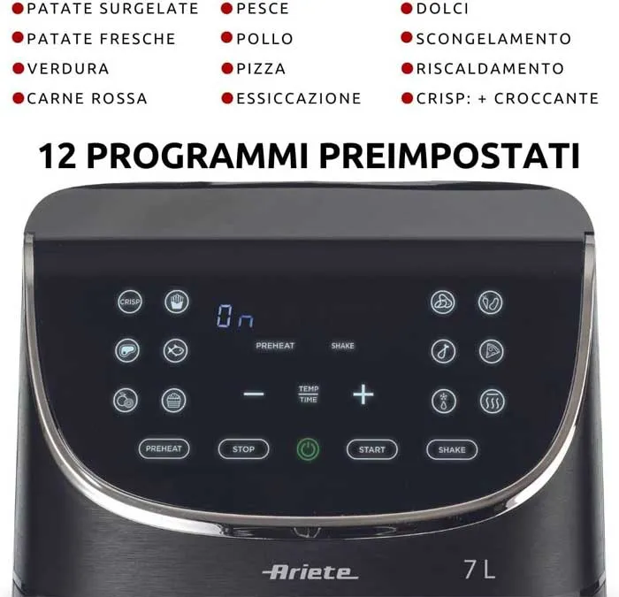 Ariete, Air Fryer 7 Liters XXL 2kg 12 Programs