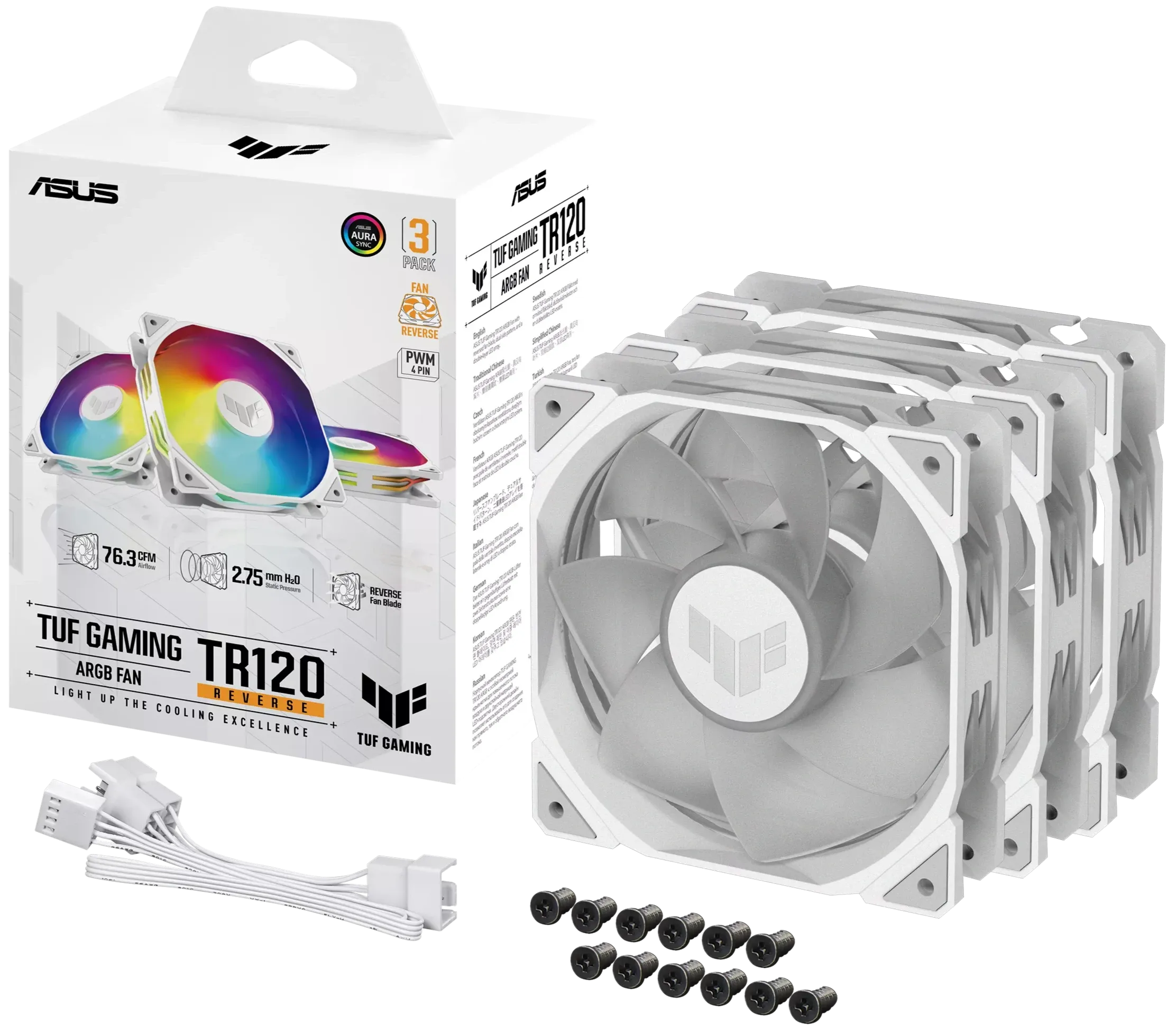 ASUS TUF Gaming TR120 Reverse WHITE 白色 ARGB 12cm Case Fan - 3xFan Kit 三風扇組合 (TH-ATTR36V)