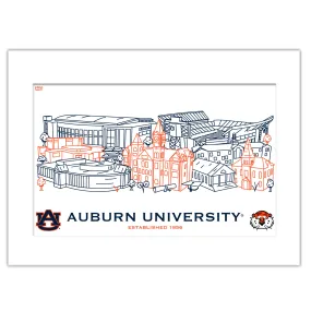 Auburn Tigers Matted Campus Wall Art 11" x 14"