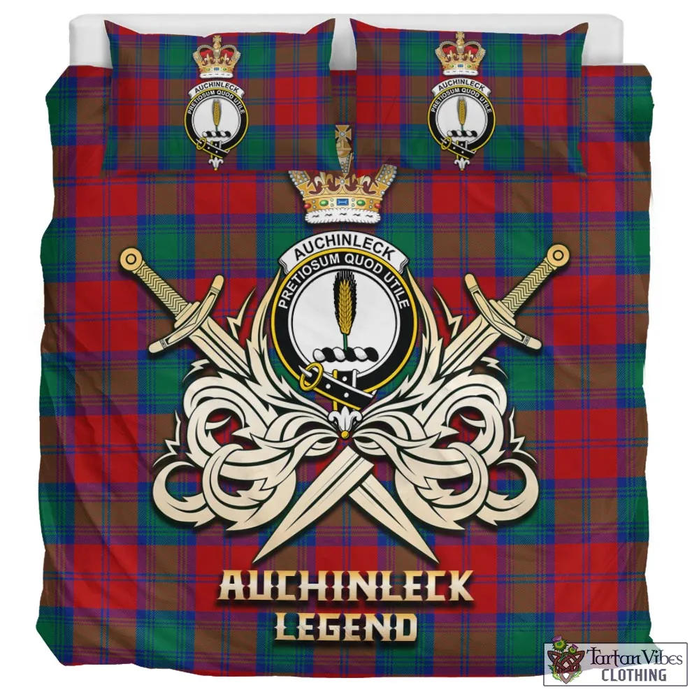 Auchinleck (Affleck) Tartan Bedding Set with Clan Crest and the Golden Sword of Courageous Legacy