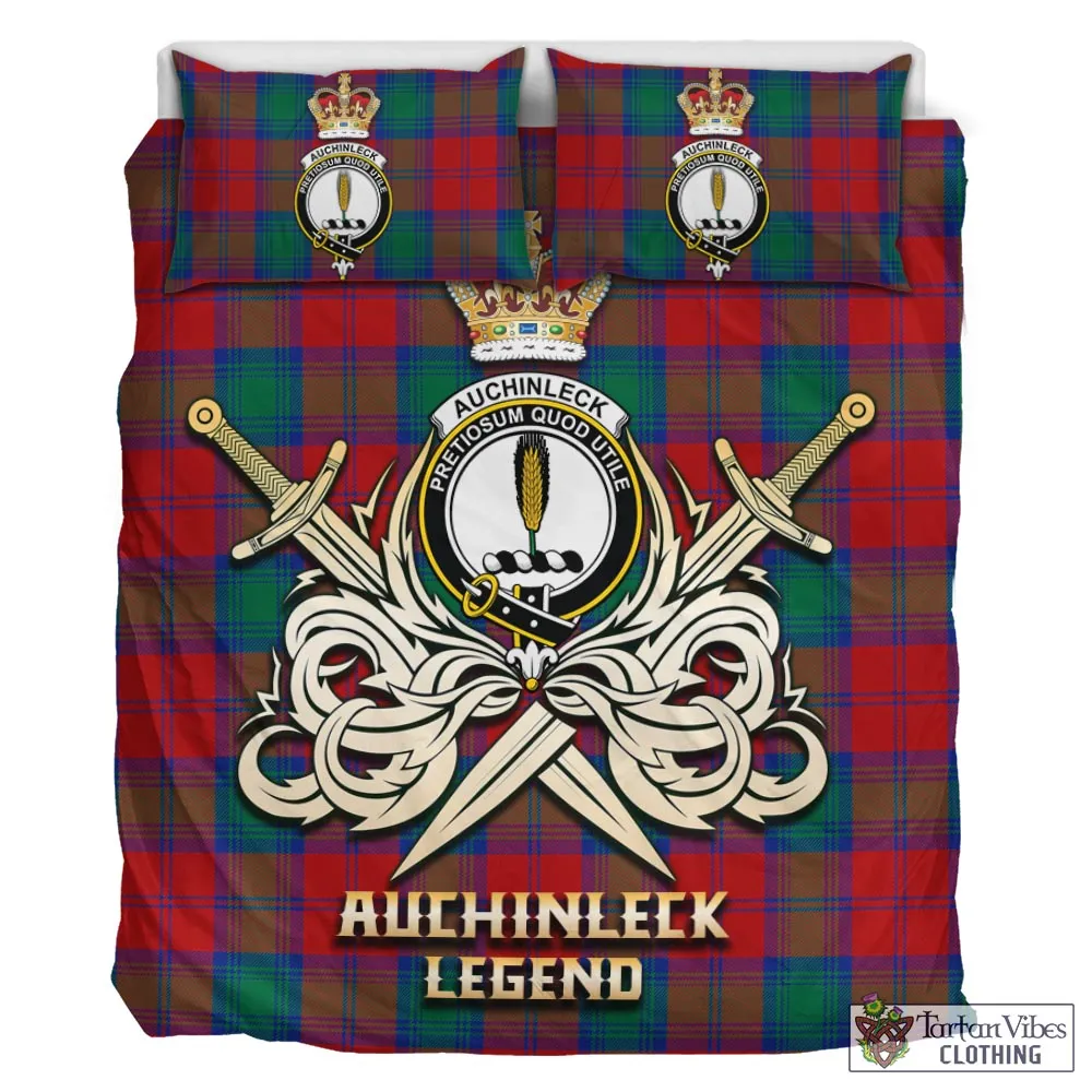 Auchinleck (Affleck) Tartan Bedding Set with Clan Crest and the Golden Sword of Courageous Legacy