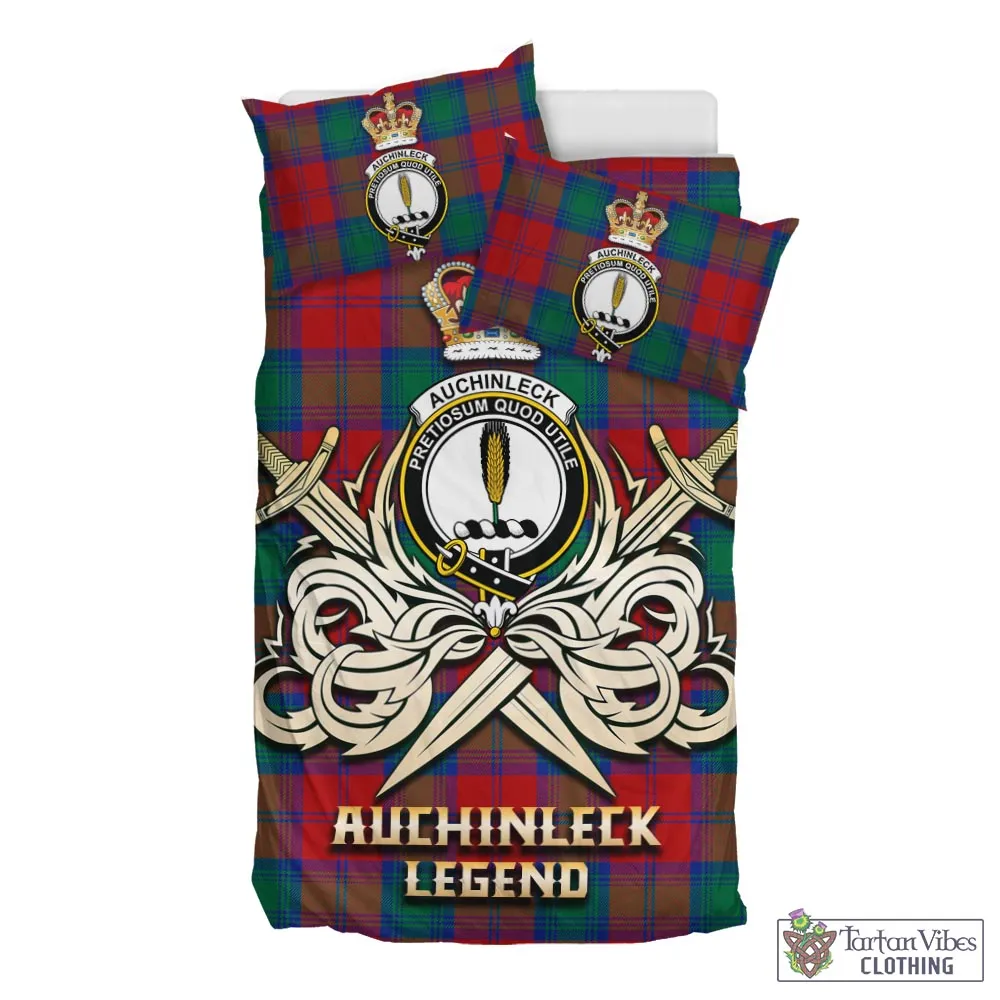 Auchinleck (Affleck) Tartan Bedding Set with Clan Crest and the Golden Sword of Courageous Legacy