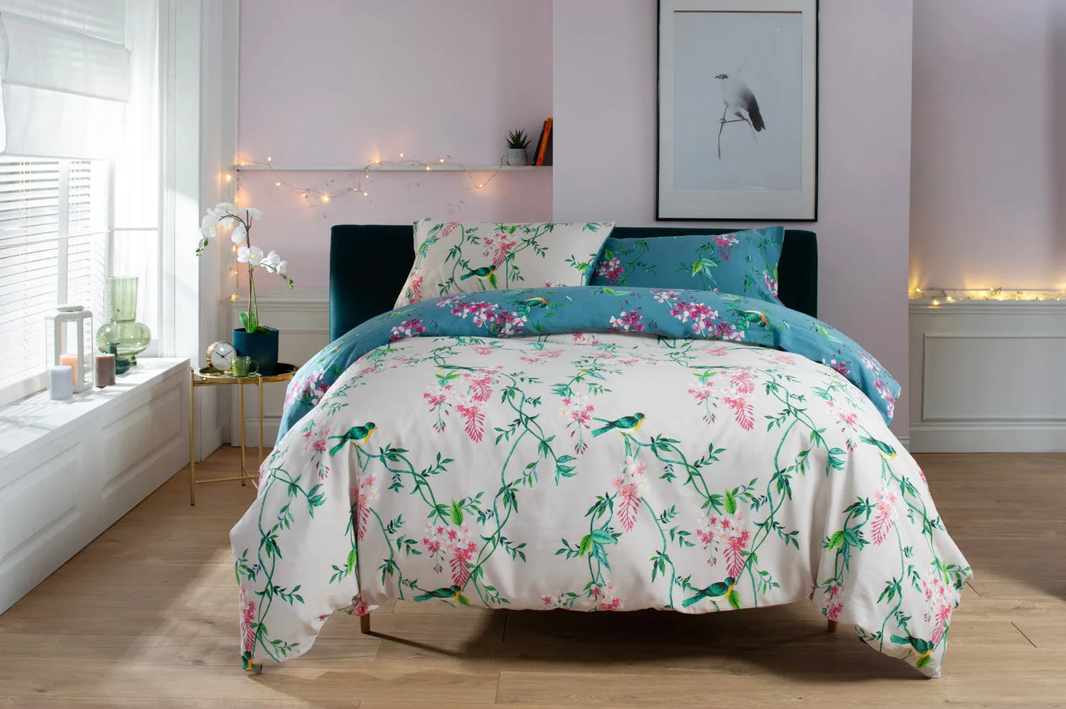 Bird Garden Teal 200 Thread Count Cotton Rich Bedlinen Duvet set