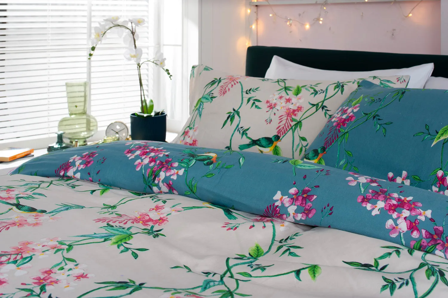 Bird Garden Teal 200 Thread Count Cotton Rich Bedlinen Duvet set