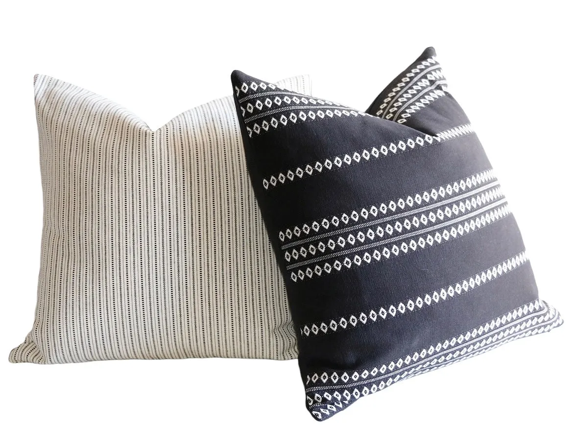 Black & White Boho Pillow / Black Embroidered Pillow / 12x21 Black Pillow / 16x16 Pillow / 14x36 Pillow / Black 26x26 Pillow Case