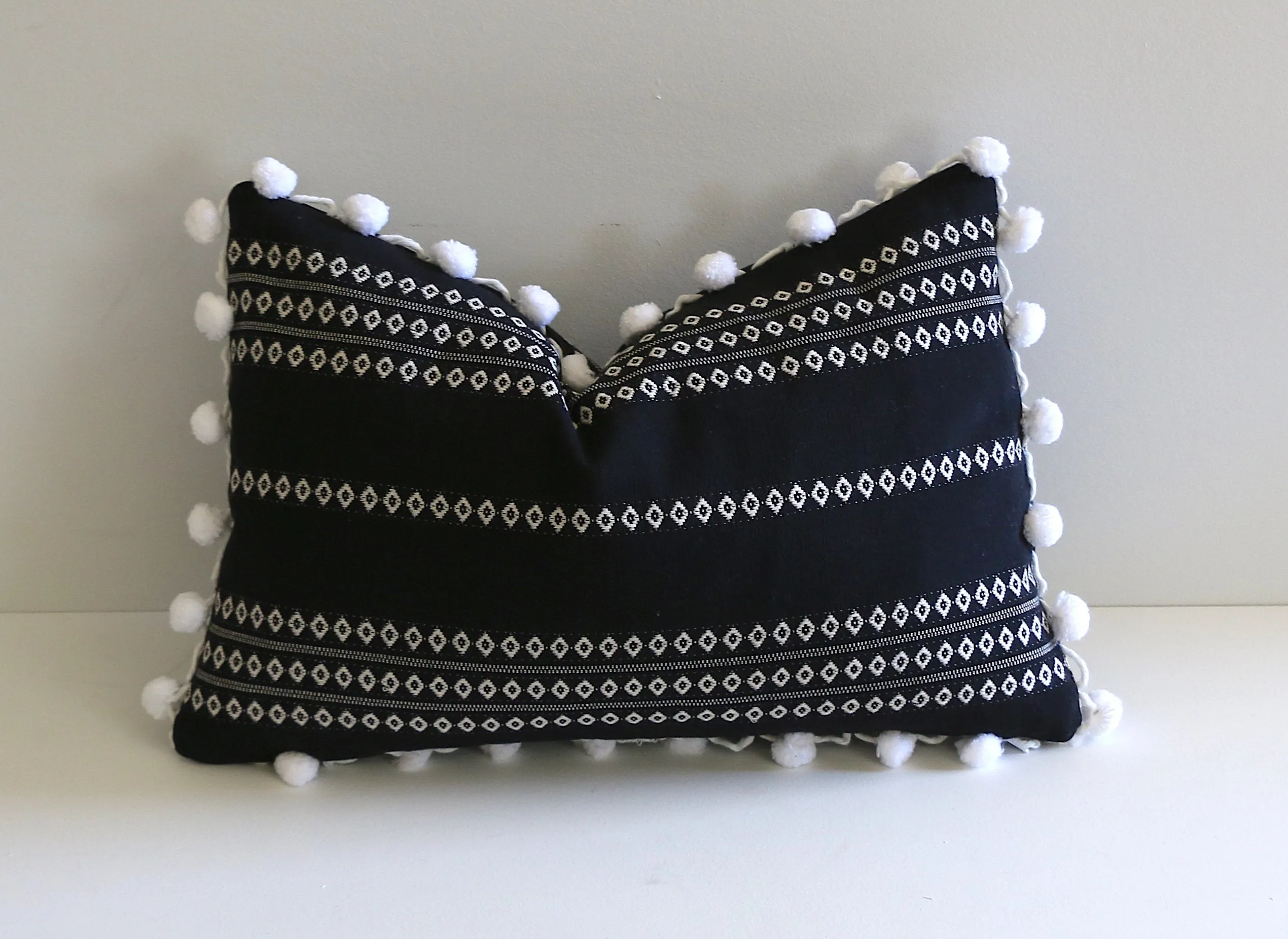 Black & White Boho Pillow / Black Embroidered Pillow / 12x21 Black Pillow / 16x16 Pillow / 14x36 Pillow / Black 26x26 Pillow Case