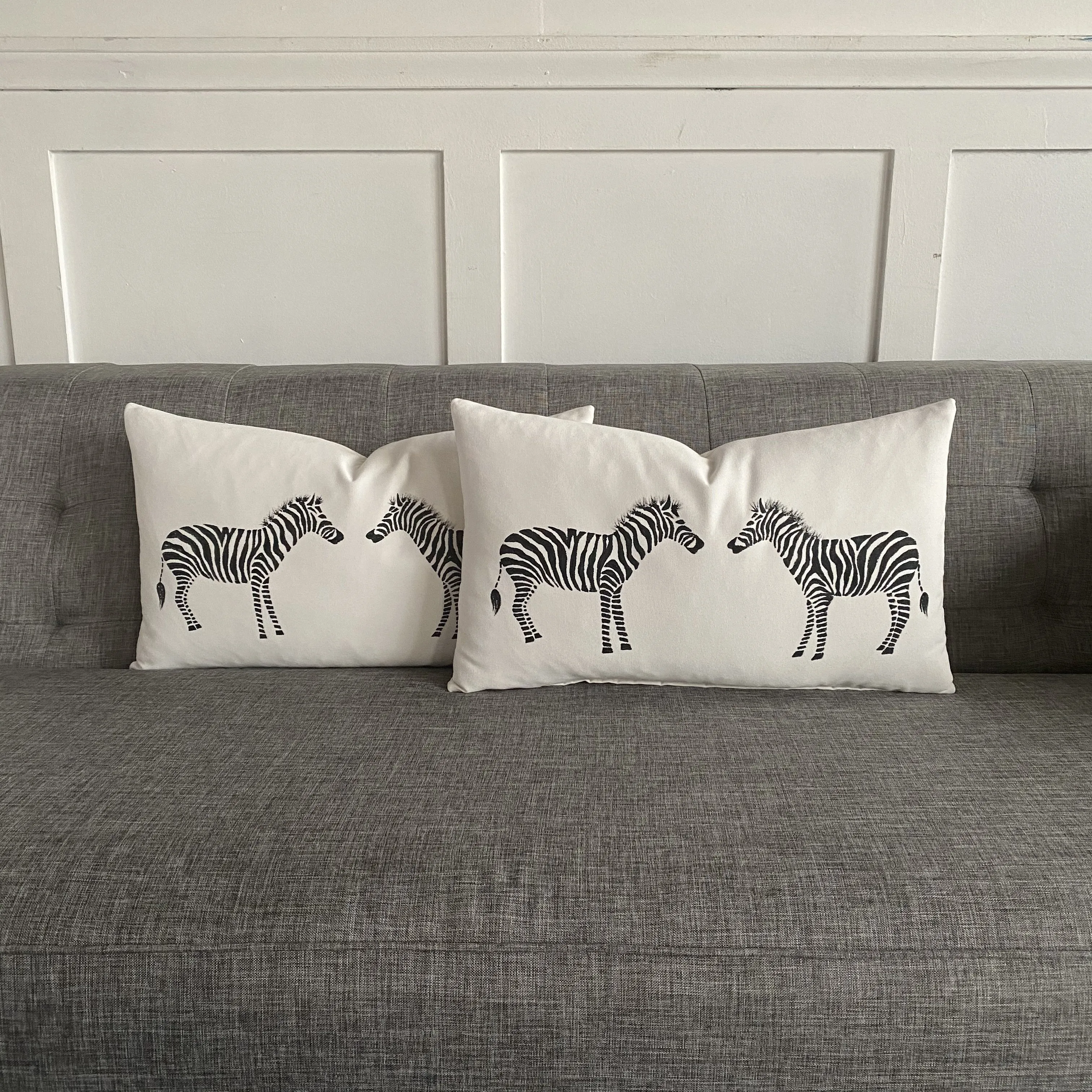 Black and White Hand-Painted Zebra Lumbar Pillow Cover 13x22