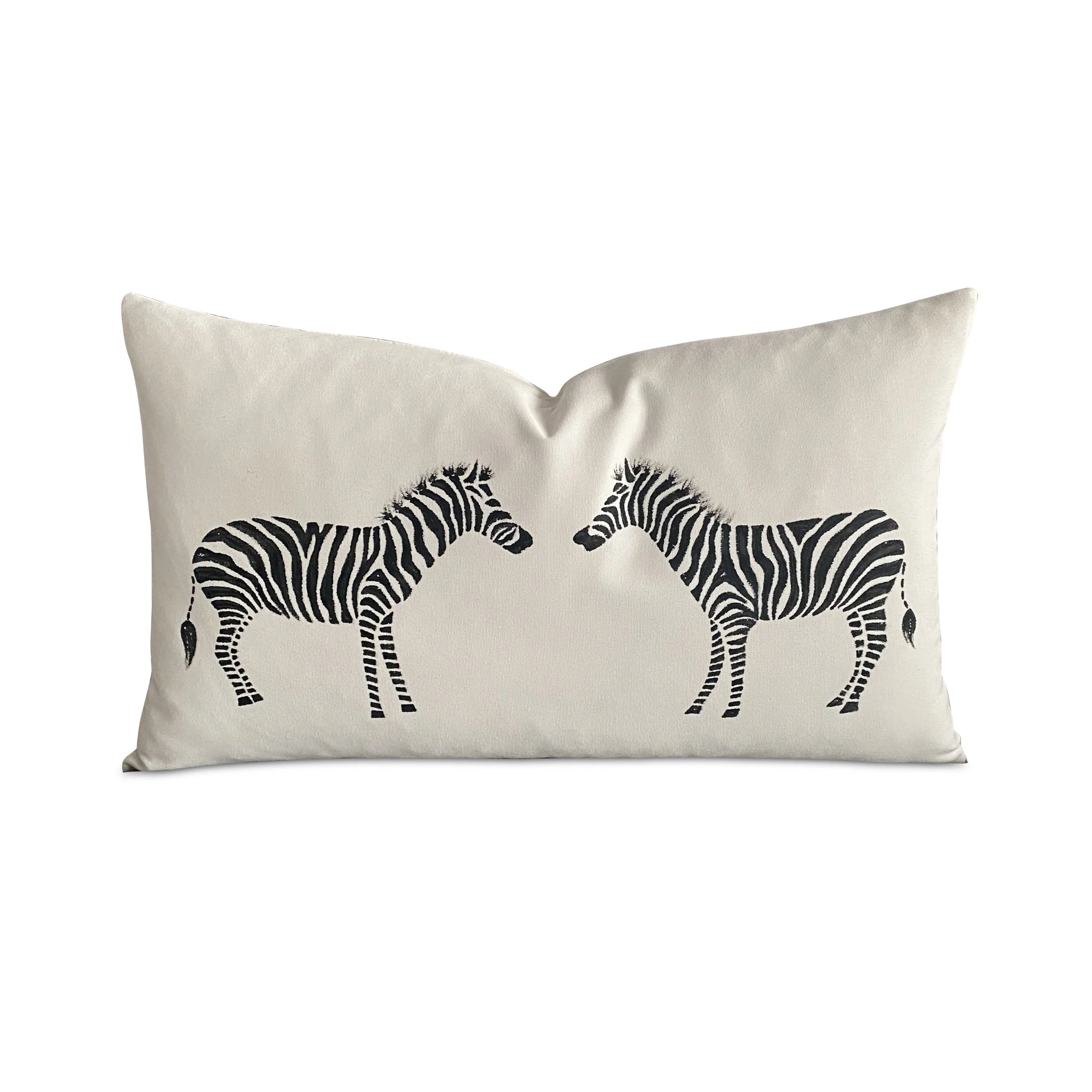 Black and White Hand-Painted Zebra Lumbar Pillow Cover 13x22