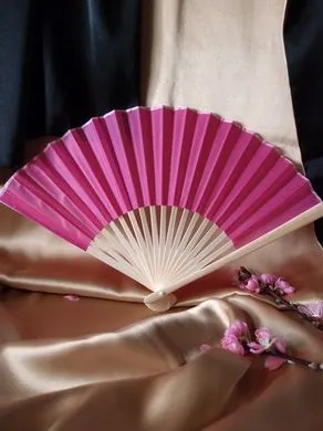 BLOWOUT BULK PACK (50) 9" Fuchsia / Hot Pink Silk Hand Fans for Weddings