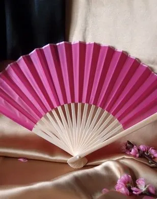 BLOWOUT BULK PACK (50) 9" Fuchsia / Hot Pink Silk Hand Fans for Weddings