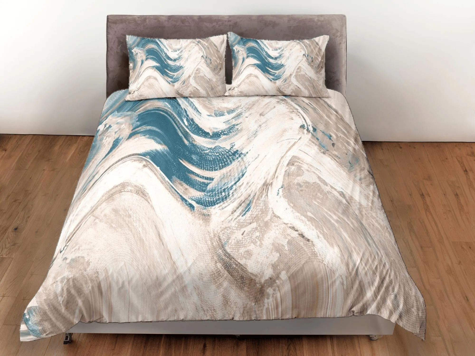 Blue and beige marble bedding contemporary bedroom set aesthetic duvet cover, abstract art room decor boho chic bedding set full king queen