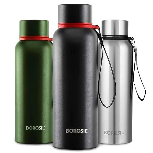 Borosil - Stainless Steel Hydra Trek - Vacuum Insulated Flask Water Bottle, Black, 500ML