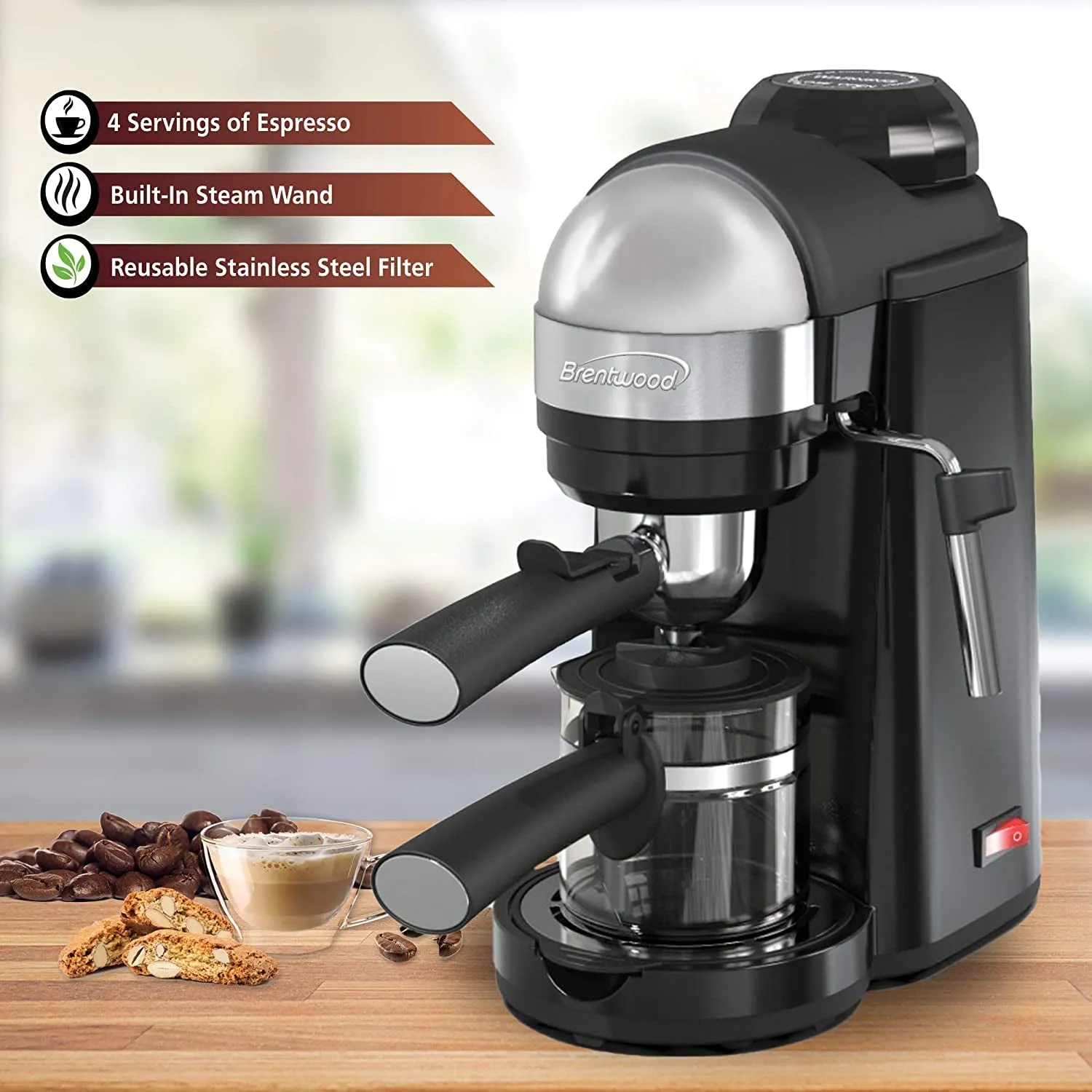 Brentwood 800W Cappuccino Brewer and Espresso Maker w/ Frothing Wand (Open Box)