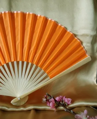 BULK PACK (50) 9" Orange Silk Hand Fans for Weddings