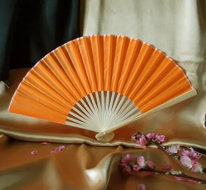 BULK PACK (50) 9" Orange Silk Hand Fans for Weddings