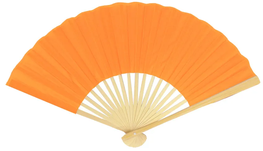 BULK PACK (50) 9" Orange Silk Hand Fans for Weddings