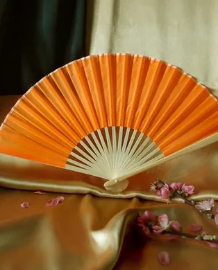 BULK PACK (50) 9" Orange Silk Hand Fans for Weddings