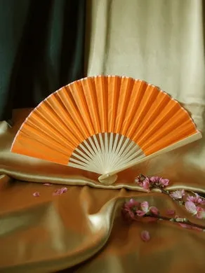 BULK PACK (50) 9" Orange Silk Hand Fans for Weddings