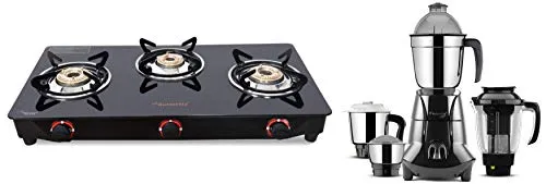 Butterfly Smart Glass 3 Burner Gas Stove, Black   Butterfly Jet Elite 750-Watt Mixer Grinder with 4 Jars (Grey)