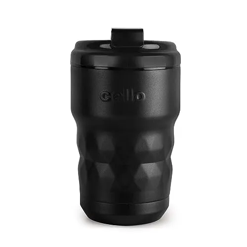 Cello Nomad Stainless Steel Vacum Insulated Flask | Anti-Slip Diamond Grip | Hot & Cold | Leakproof Lid | Easy to Carry | Easy to Clean | Coffee Flask | Travel Flask | 350ml | Black