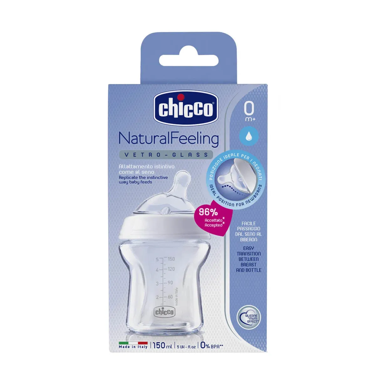 Chicco Natural Feeling Regular Glass Bottle 0m  150ml