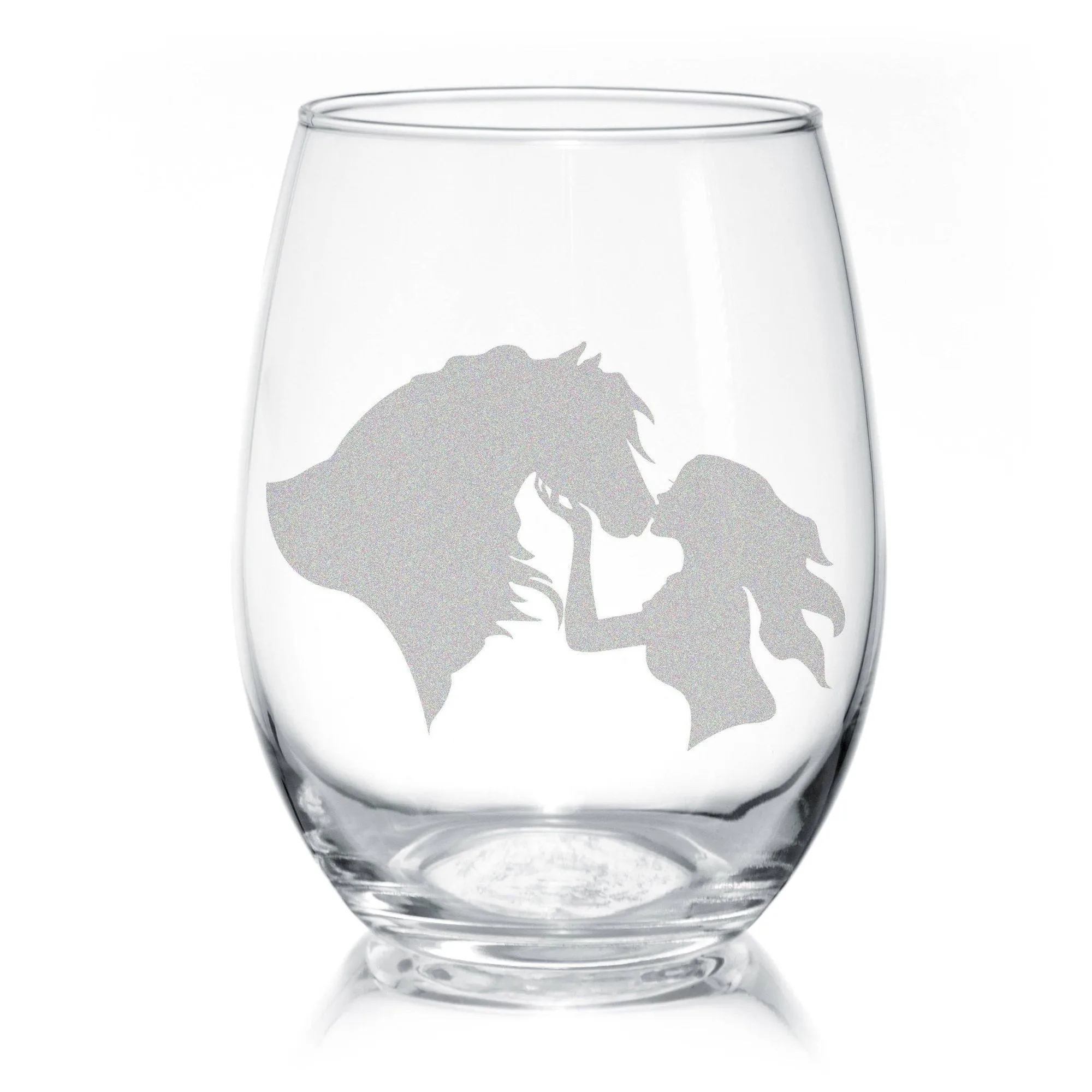 Classy Equine Horse Girl Kisses Stemless Wine Glass