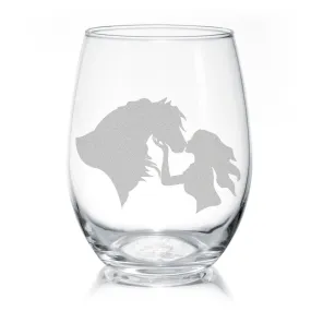 Classy Equine Horse Girl Kisses Stemless Wine Glass