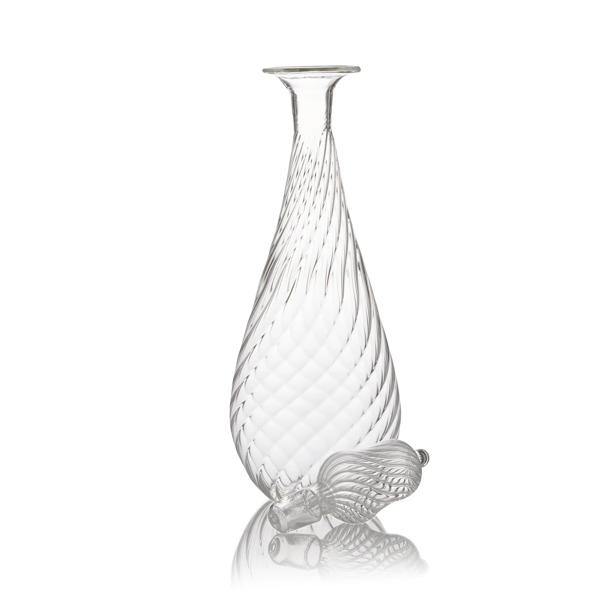 Clear Handblown Glass Swirl Wine Carafe & Stopper, 38cm