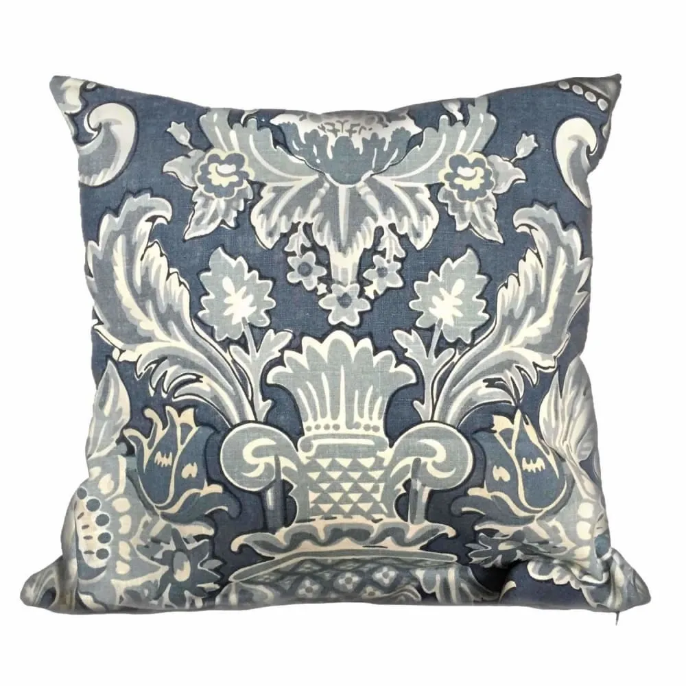 (CLEARANCE) Kravet Lorton Blue White Damask Print Linen Pillow Cover