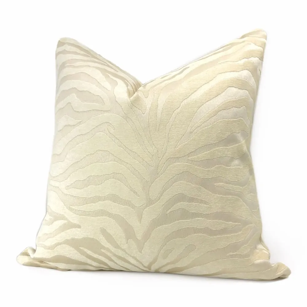 (CLEARANCE) Two Tone Cream Ivory Tiger Stripe Chenille Pillow Cover