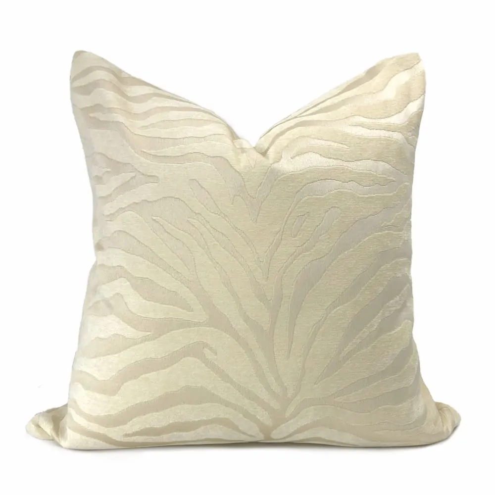 (CLEARANCE) Two Tone Cream Ivory Tiger Stripe Chenille Pillow Cover