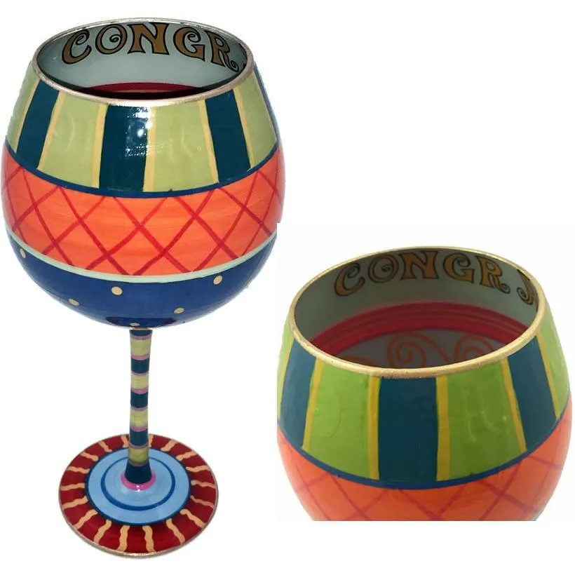 Congratulations Hand Painted  Wine Glass